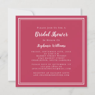 Invitation Fête de Mariée Moderne Élégante Magenta Rouge Carr