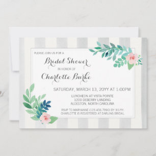 Invitation Fête de Mariée : Rayures Modernes et Fleurs Aquare