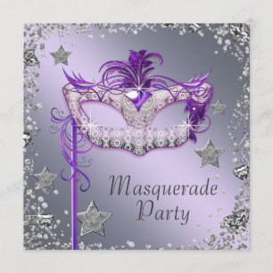 Invitation Fête de Mascarade Élégante Argent et Violet