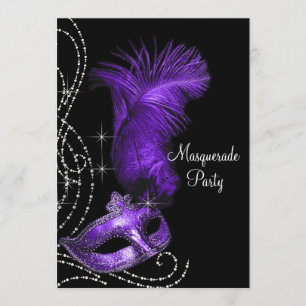 Invitation Fête de Mascarade Élégante Noire et Violette