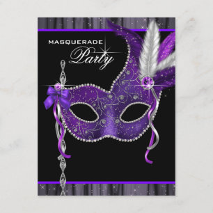 Invitation Fête de Mascarade Élégante Noire et Violette