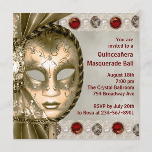 Invitation Fête de Mascarade Perle Rouge Or Rouge