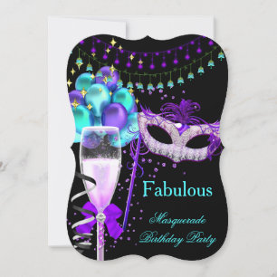 Invitation Fête de Mascarade Violet Turquoise Noir 3