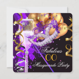 Invitation Fête de Mascarade Violette Dorée et Noire Fabuleus