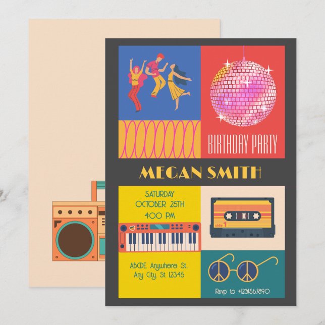 Invitation Fête de musique Retro Disco (Devant / Derrière)