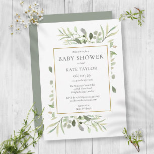 Invitation Fête de naissance à la gouache verte