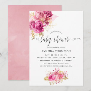 Invitation Fête de naissance à l'aquarelle Roses Roses et Or