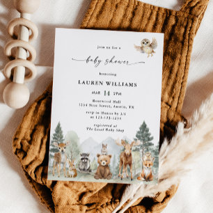 Invitation Fête de naissance Animaux de la forêt aquarelle