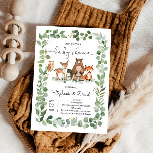 Invitation Fête de Naissance Animaux de la Forêt Verdure