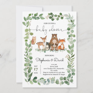 Invitation Fête de Naissance Animaux de la Forêt Verdure