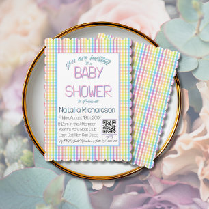 Invitation Fête de naissance arc-en-ciel à carreaux pastel