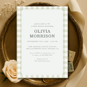Invitation Fête de Naissance au Vichy Vert Sauge pour Bébé de