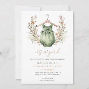 Invitation Fête de naissance aux fleurs sauvages Bohème Vert 