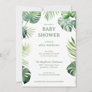 Invitation Fête de naissance avec plantes tropicales et verdu