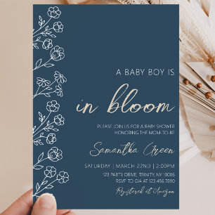 Invitation Fête de naissance Baby Boy in Bloom