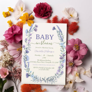 Invitation Fête de naissance Baby In Bloom Fleur sauvage bleu