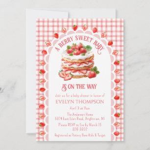 Invitation Fête de naissance Bébé 007 Gingham Rouge Gâteau au