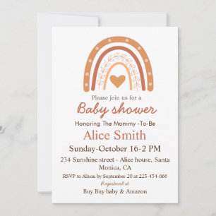Invitation Fête de naissance bébé arc-en-ciel boho Terracotta