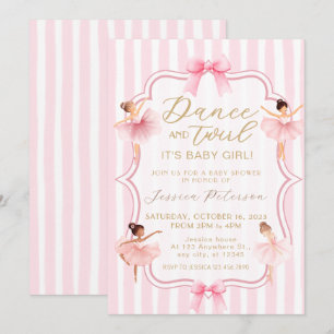 Invitation Fête de naissance bébé ballerine rose Danse & Tour