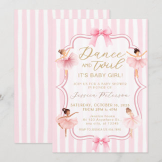 Invitation Fête de naissance bébé ballerine rose Danse & Tour