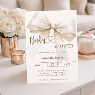 Invitation Fête de naissance bébé beige ivoire genre neutre