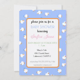 Invitation Fête de naissance bébé bleu canards mignons illust