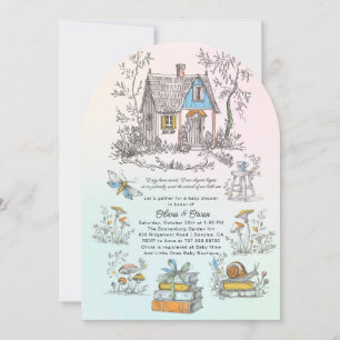 Invitation Fête de Naissance Bébé Champignon Bois Cottagecore