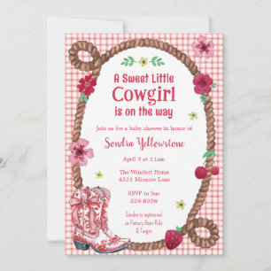 Invitation Fête de naissance bébé cowgirl Country Rouge 007