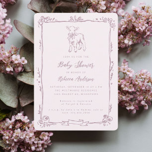 Invitation Fête de naissance bébé fille agneau de printemps D