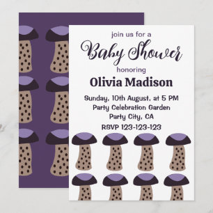 Invitation Fête de naissance Bébé Fille Champignon Violet