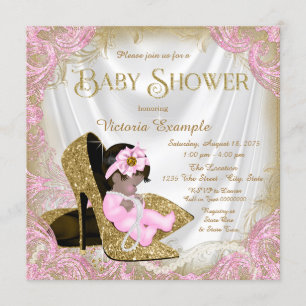 Invitation Fête de naissance bébé fille chaussure à paillette