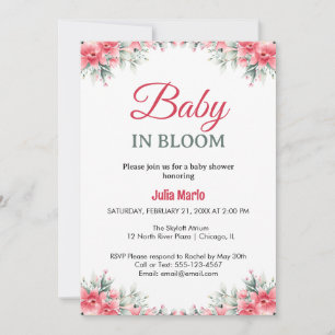 Invitation Fête de naissance bébé fille fleurs de lys Baby in