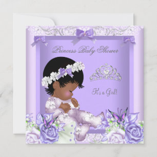 Invitation Fête de naissance bébé fille Lavande Gris Afro-Amé