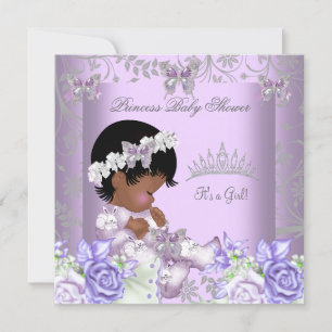 Invitation Fête de naissance bébé fille Lavande Gris Afro-Amé