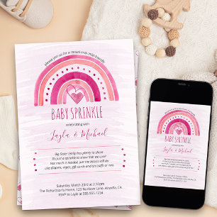 Invitation Fête de Naissance Bébé Fille Lavis Aquarelle Rose 