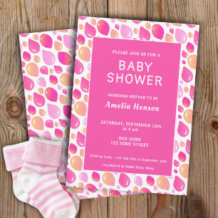 Invitation Fête de naissance bébé fille motif ballon rose 
