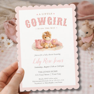 Invitation Fête de naissance bébé fille rose Cowgirl