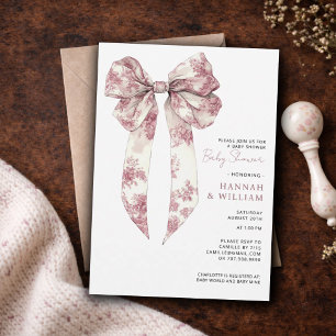 Invitation Fête de Naissance Bébé Fille Ruban Coquette Toile 