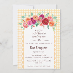 Invitation Fête de naissance bébé fleur sauvage aquarelle car