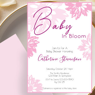 Invitation Fête de naissance bébé fleuri rose moderne