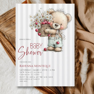 Invitation Fête de naissance bébé garçon Teddy Daisy Cherry p