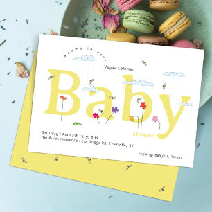 Invitation Fête de Naissance Bébé Géant Jaune Printemps Abeil