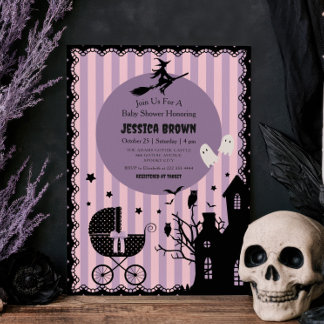 Invitation Fête de Naissance Bébé Halloween Chariot Gothique