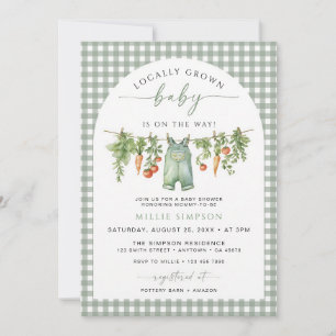Invitation Fête de naissance bébé local vert sauge