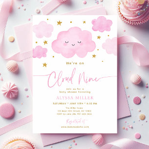 Invitation Fête de naissance bébé Nuage Neuf Rose Rêveur