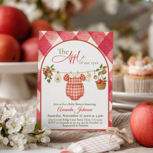 Invitation Fête de naissance Bébé Pomme Corde à Linge Rouge G