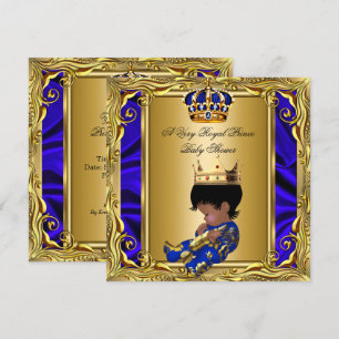 Invitation Fête de naissance Bébé Prince Bleu Royal Or Royal 