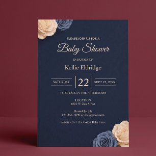 Invitation Fête de Naissance Bébé Rose Bleu Marine