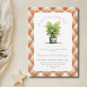 Invitation Fête de Naissance Bébé Tissu Vichy Orange Petite P