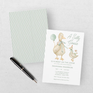 Invitation Fête de Naissance Bébé Vert Silly Goose